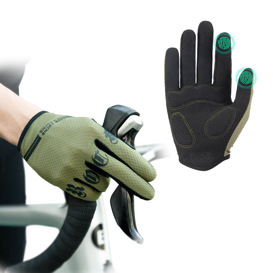 ROCKBROS Fahrradhandschuhe Vollerfinger Touchscreen Handschuhe - Grün / S