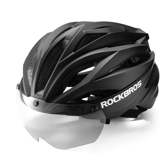 ROCKBROS Fahrradhelm Magnetischer Abnehmbarer MTB Helm mit Visier - Schwarz matt - phototrope Gläser