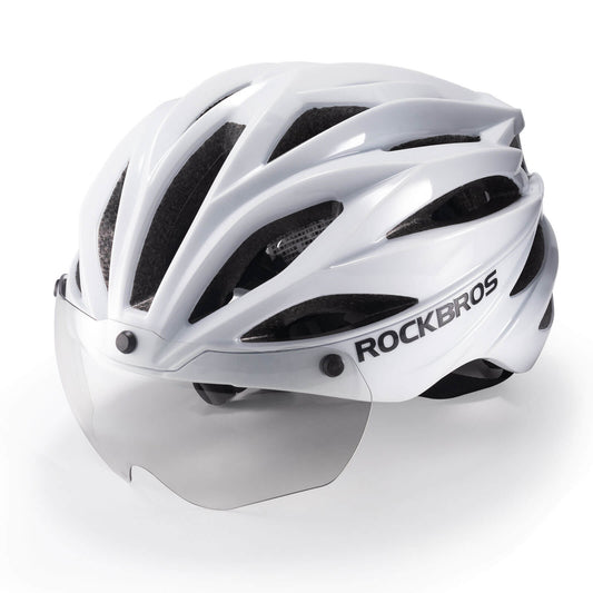ROCKBROS Fahrradhelm Magnetischer Abnehmbarer MTB Helm mit Visier - Weiß glänzend - phototrope Gläser