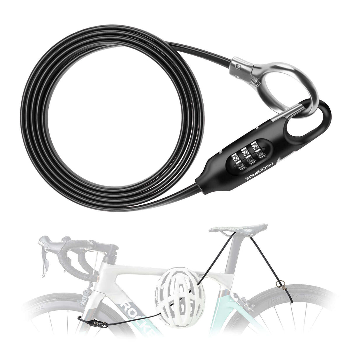 ROCKBROS Fahrradschloss Kabelschloss 150cm mit Zahlencode Anti-Diebstahl - Schwarz