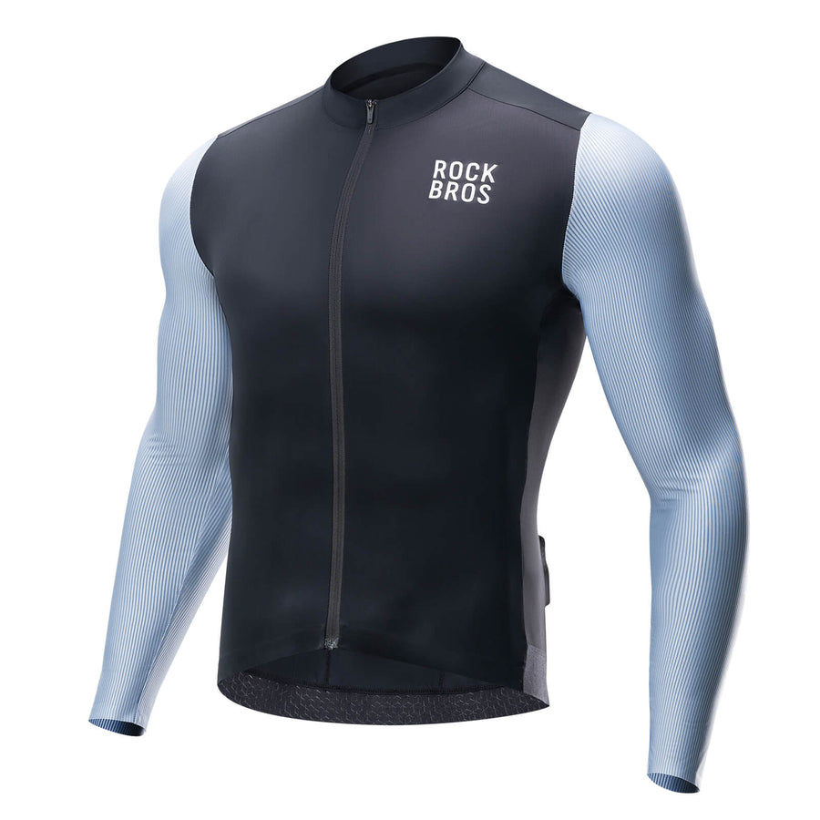 ROCKBROS Herren Langarm-Radtrikot Atmungsaktive Fahrrad Jersey Schnell Trocknend - Schwarz / M