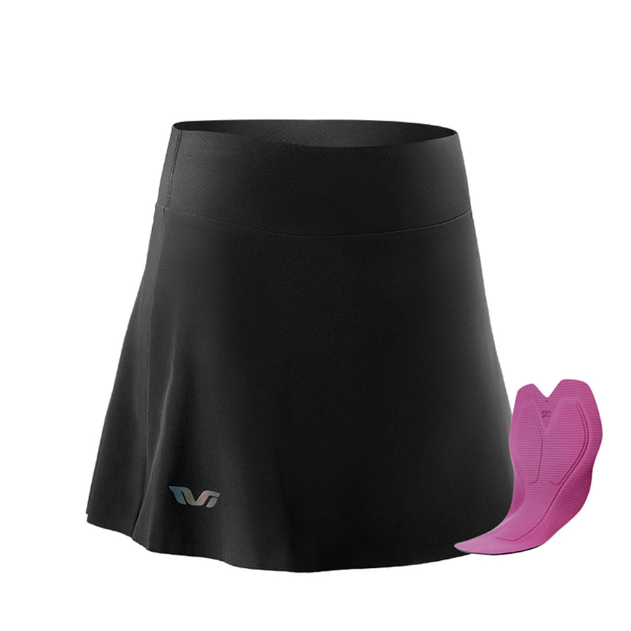 TVI Damen 2 in 1 Fahrradrock Kurze Gepolstert Radlerhose mit Tasche - Schwarz (mit Sitzpolster) / EU XS / Asien S