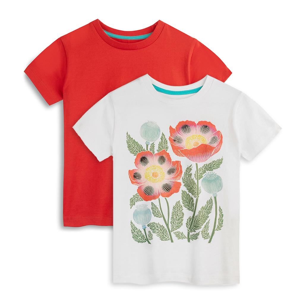 Organic Cotton Kids Shirts - Graphic Tee 2-Pack | Color: Poppies | Size: X-Small (4/5)