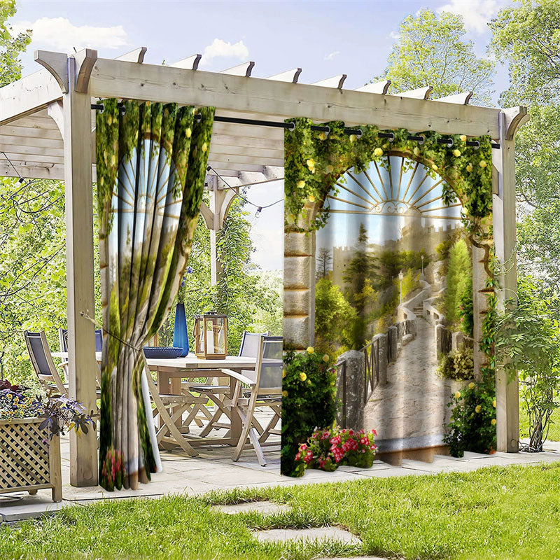 Aperturee Mountain Trail Waterproof Printed Outdoor Curtains, W52in x L84in, 87.43 USD, printed outdoor curtains, S0D12221-S