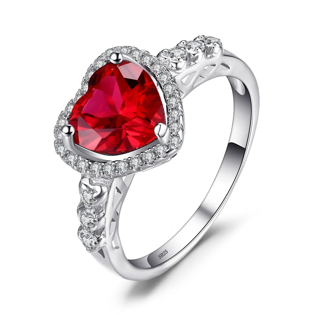 Exquisite Heart Love 2.5Ct Created Red Ruby Ring in 925 Sterling Silver for Women - A Timeless Gemstone Treasure - 925 Sterling Silver / 6
