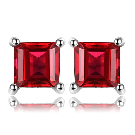 Exquisite Square Blue Topaz Stud Earrings in 925 Sterling Silver - A Touch of Elegance for Every Occasion - Natural Garnet / 925 Sterling Silver
