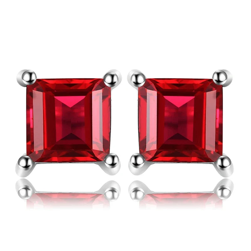 Exquisite Square Blue Topaz Stud Earrings in 925 Sterling Silver - A Touch of Elegance for Every Occasion - Natural Garnet / 925 Sterling Silver