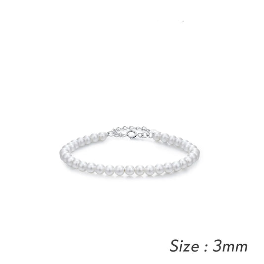 Elegantly Crafted 925 Sterling Silver Stackable Shell Pearl Bracelet - Perfect for Women's Parties and Fine Jewelry Collections - S7264-3Mm