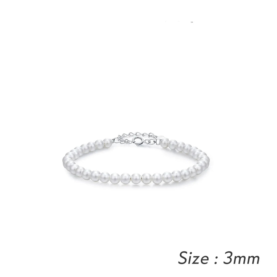 Elegantly Crafted 925 Sterling Silver Stackable Shell Pearl Bracelet - Perfect for Women's Parties and Fine Jewelry Collections - S7264-3Mm