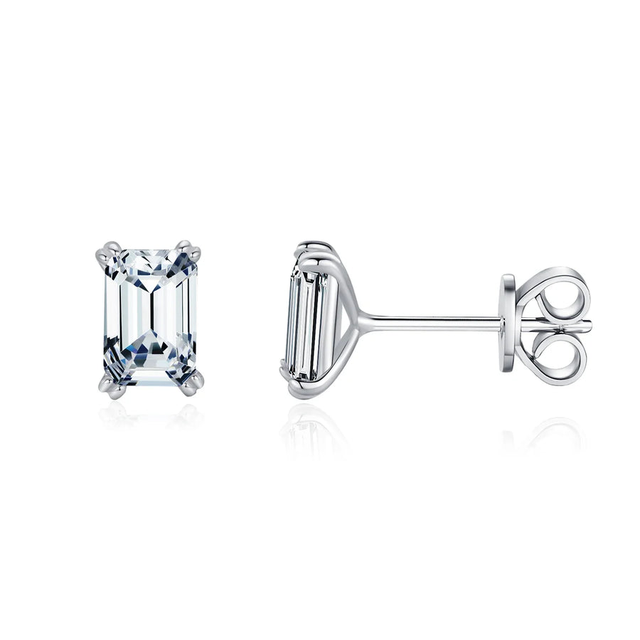 Exquisite 925 Sterling Silver Emerald Cut CZ Stud Earrings - Hypoallergenic Elegance for Women, Perfect for Weddings and Engagements - Rhe1687