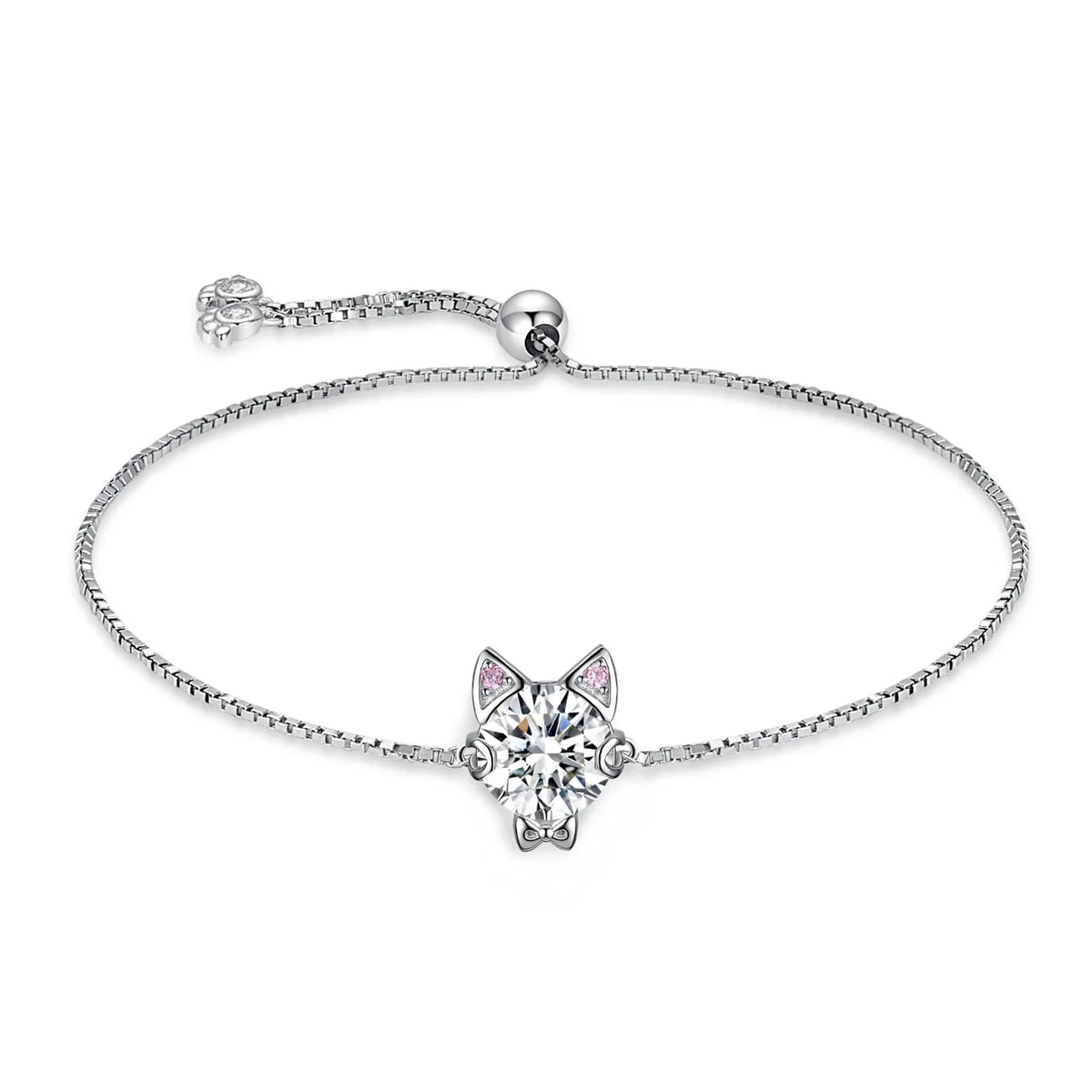 New Arrival: Exquisite 1.7Ct Round Gemstone Adjustable Love Cat Bracelet in 925 Sterling Silver - A Perfect Gift for Women
