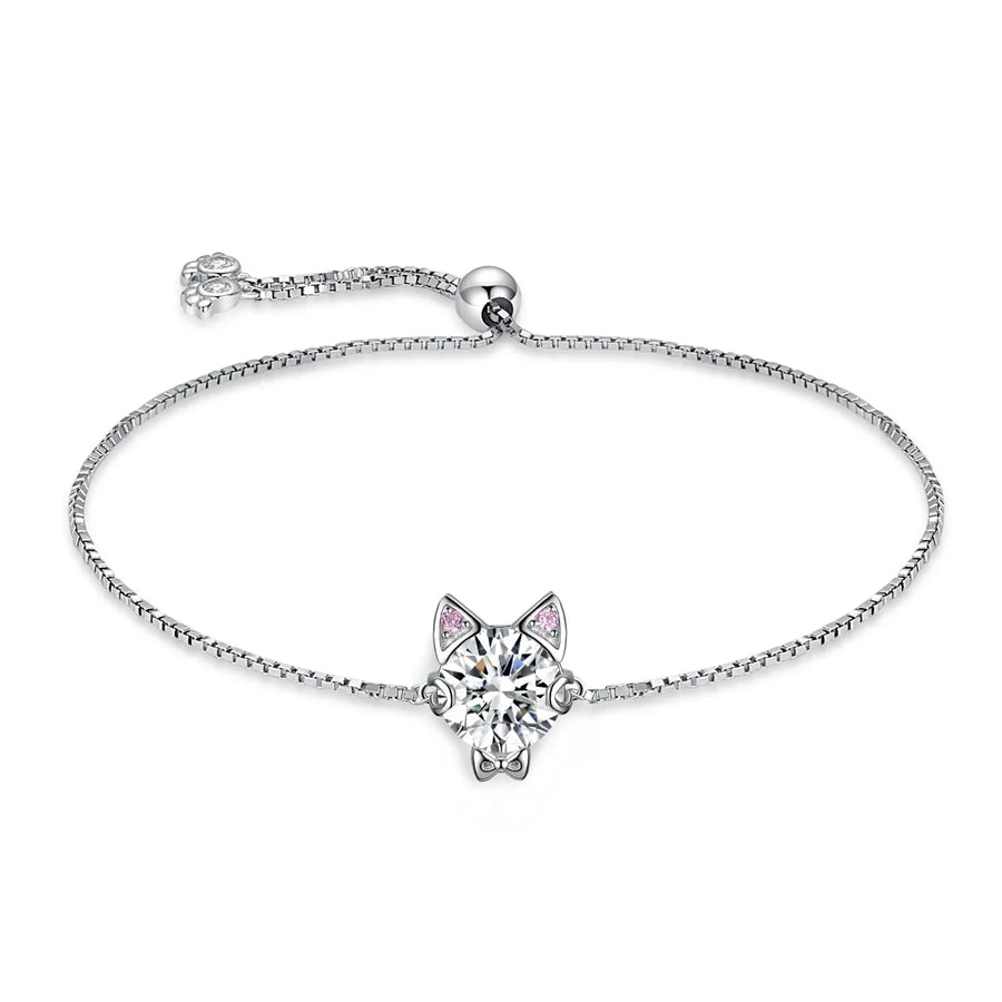 New Arrival: Exquisite 1.7Ct Round Gemstone Adjustable Love Cat Bracelet in 925 Sterling Silver - A Perfect Gift for Women