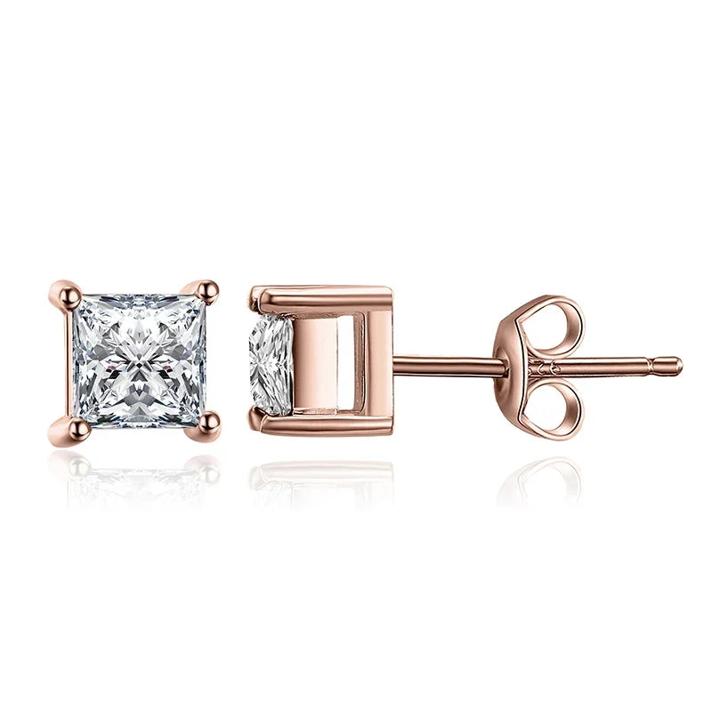 Exquisite Princess Cut 5A Cubic Zirconia Engagement Stud Earrings in 925 Sterling Silver - Perfect for Weddings and Anniversaries - Rose Gold Plated