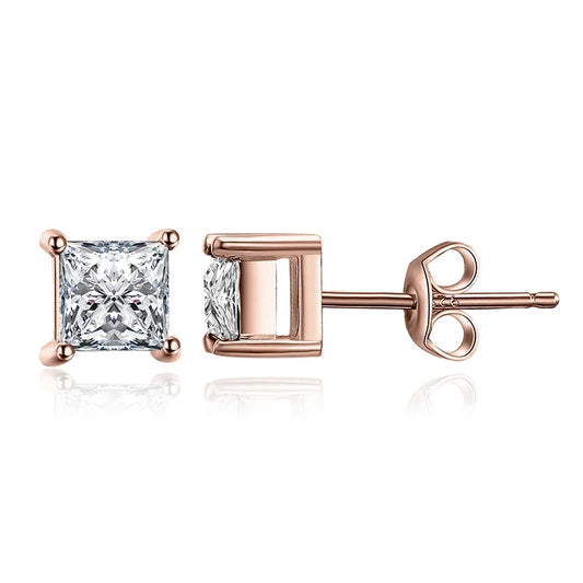 Exquisite Princess Cut 5A Cubic Zirconia Engagement Stud Earrings in 925 Sterling Silver - Perfect for Weddings and Anniversaries - Rose Gold Plated