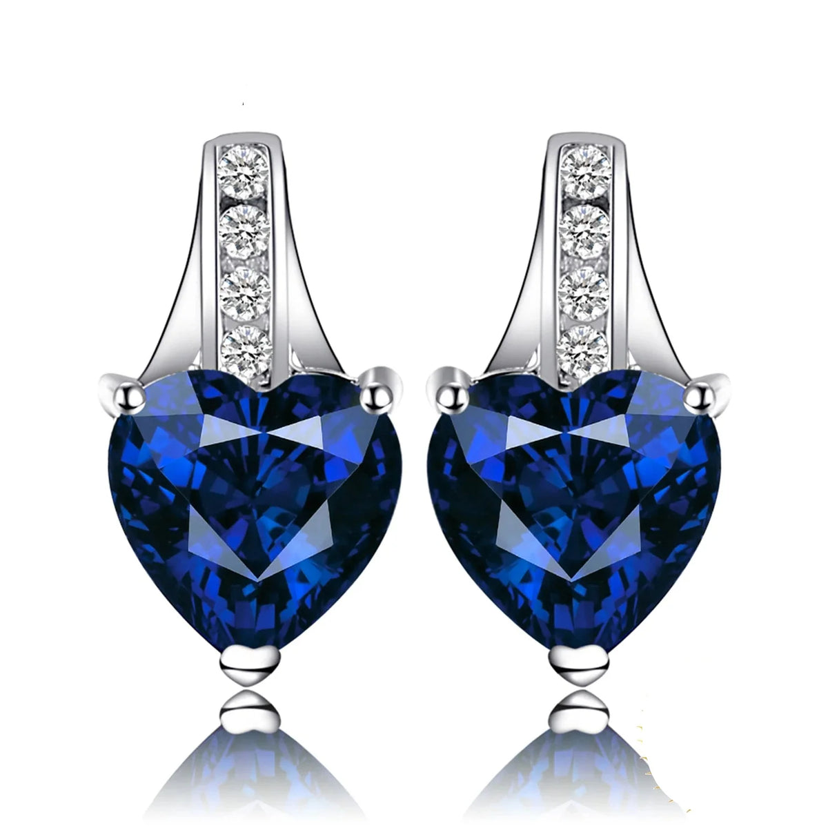 Exquisite 2.1Ct Created Blue Sapphire Love Heart Stud Earrings in 925 Sterling Silver - A Timeless Gift for Women