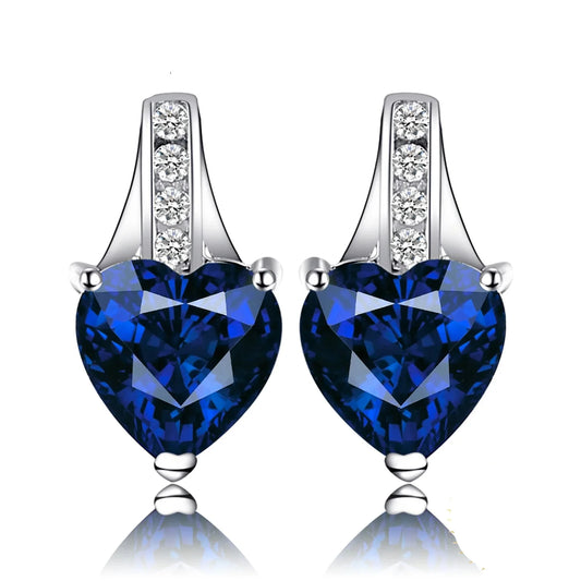 Exquisite 2.1Ct Created Blue Sapphire Love Heart Stud Earrings in 925 Sterling Silver - A Timeless Gift for Women