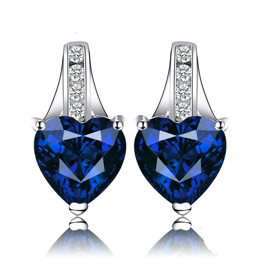 Exquisite 2.1Ct Created Blue Sapphire Love Heart Stud Earrings in 925 Sterling Silver - A Timeless Gift for Women