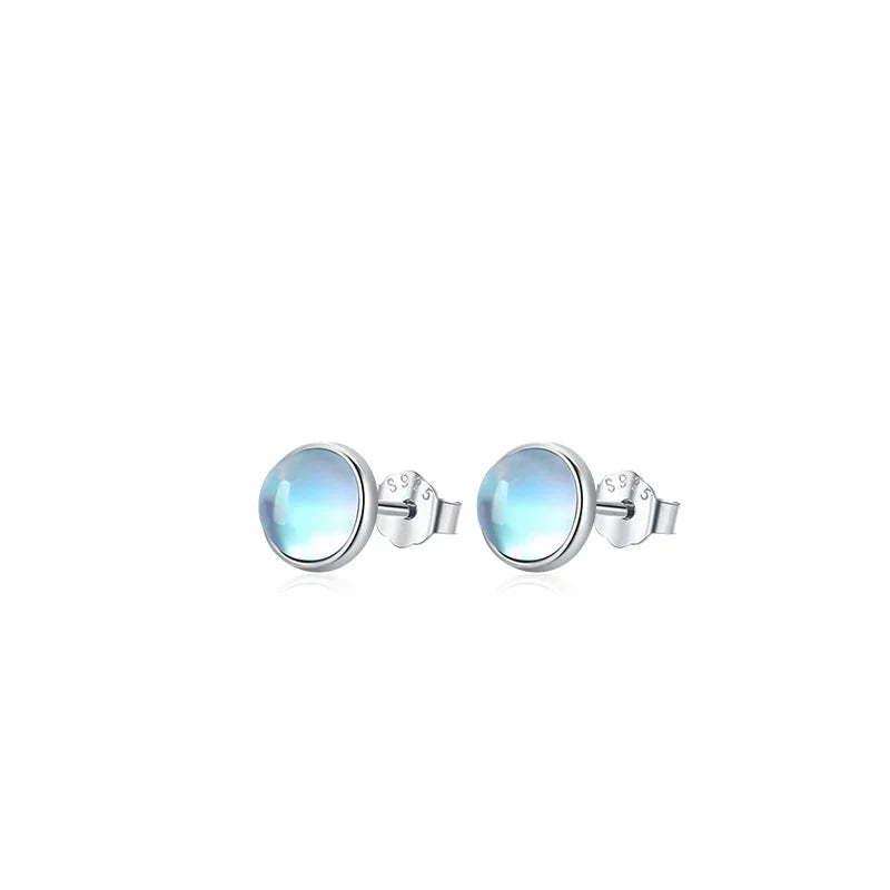 Elegant 925 Sterling Silver Round Moonstone Stud Earrings - Radiate Charm with Platinum Plated Design for Women - 4Mm