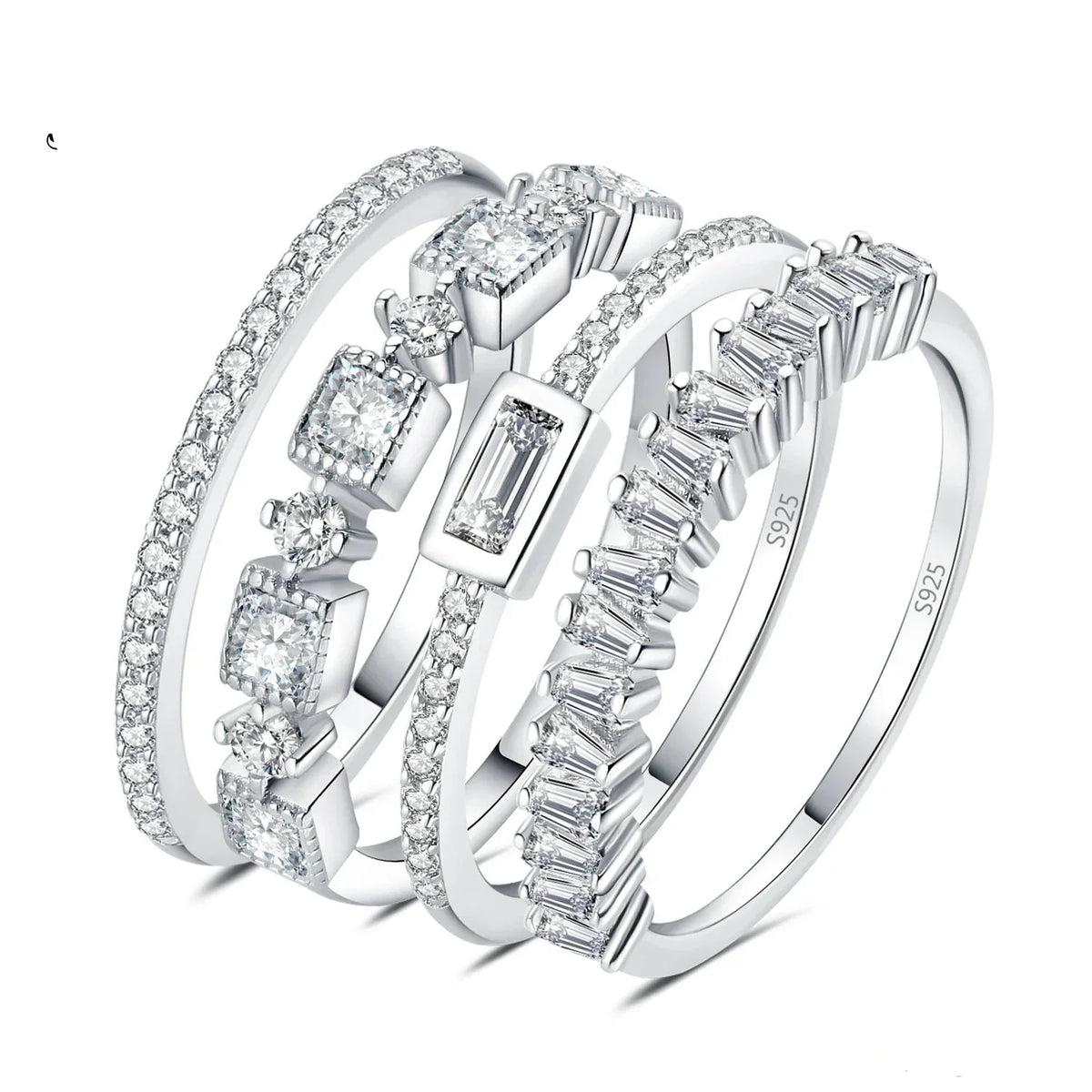 Exquisite 4-Piece 925 Sterling Silver Stackable Wedding Band Set Featuring AAAAA Cubic Zirconia - Ideal Gift for Women - 8
