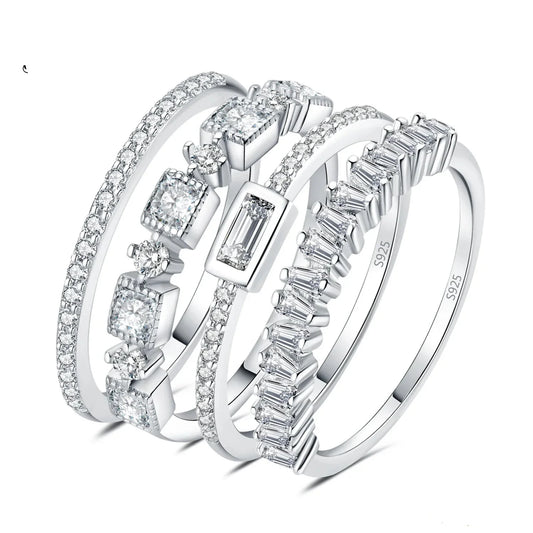 Exquisite 4-Piece 925 Sterling Silver Stackable Wedding Band Set Featuring AAAAA Cubic Zirconia - Ideal Gift for Women - 8