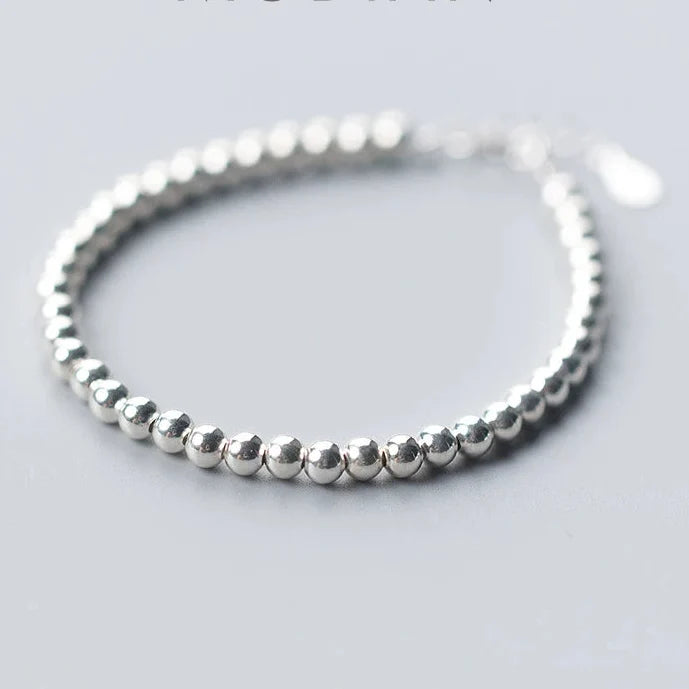 Elegant Trendy 925 Sterling Silver Little Ball Strand Bracelet - Adjustable Fine Jewelry for Women, Perfect Gift for Any Occasion