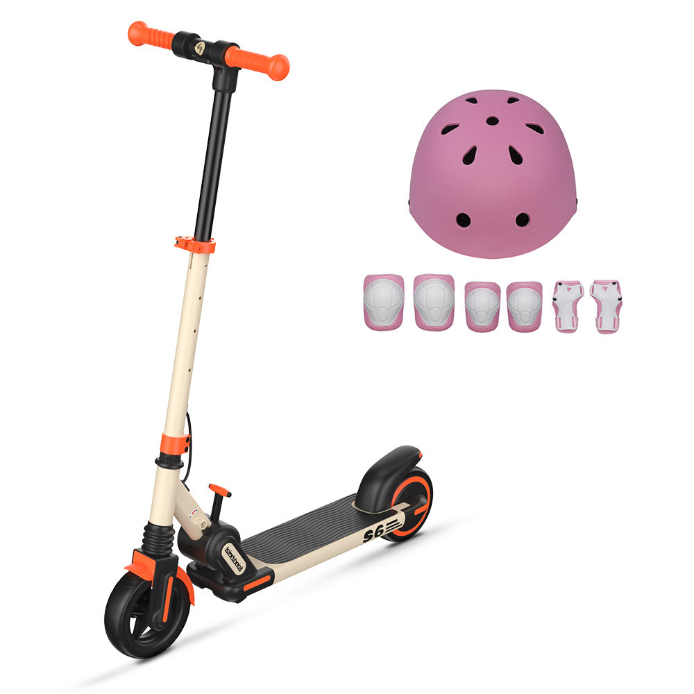 isinwheel S6 Electric Scooter For Kids With Helmet - Orange S6 with pink helmet