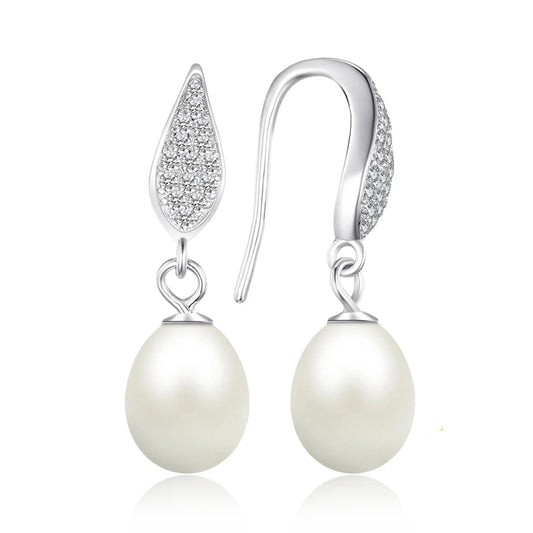 Elegant 7-9mm Freshwater Pearl Sterling Silver Dangle Earrings for Women - A Stylish Gift of Fine Jewelry