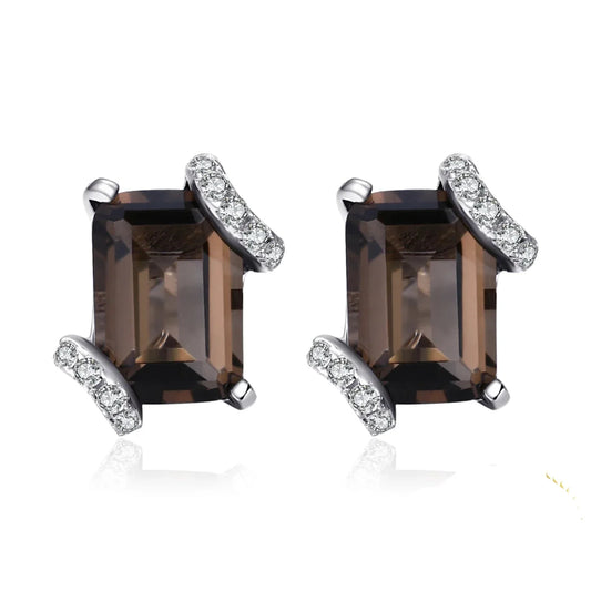 Elegant Emerald Cut 1.6Ct Genuine Smoky Quartz Earrings in 925 Sterling Silver – A Timeless Gemstone Gift for Women