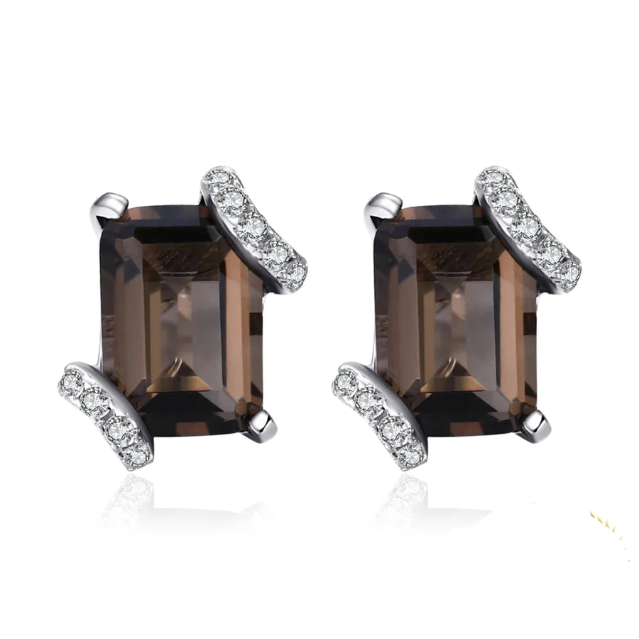 Elegant Emerald Cut 1.6Ct Genuine Smoky Quartz Earrings in 925 Sterling Silver – A Timeless Gemstone Gift for Women