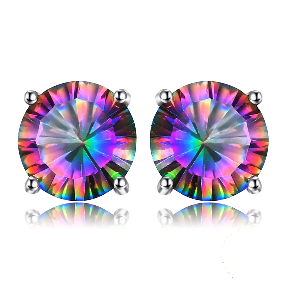 Exquisite Round Genuine Rainbow Mystic Quartz Stud Earrings in 925 Sterling Silver for Women - A Stunning Fashion Statement in Fine Jewelry