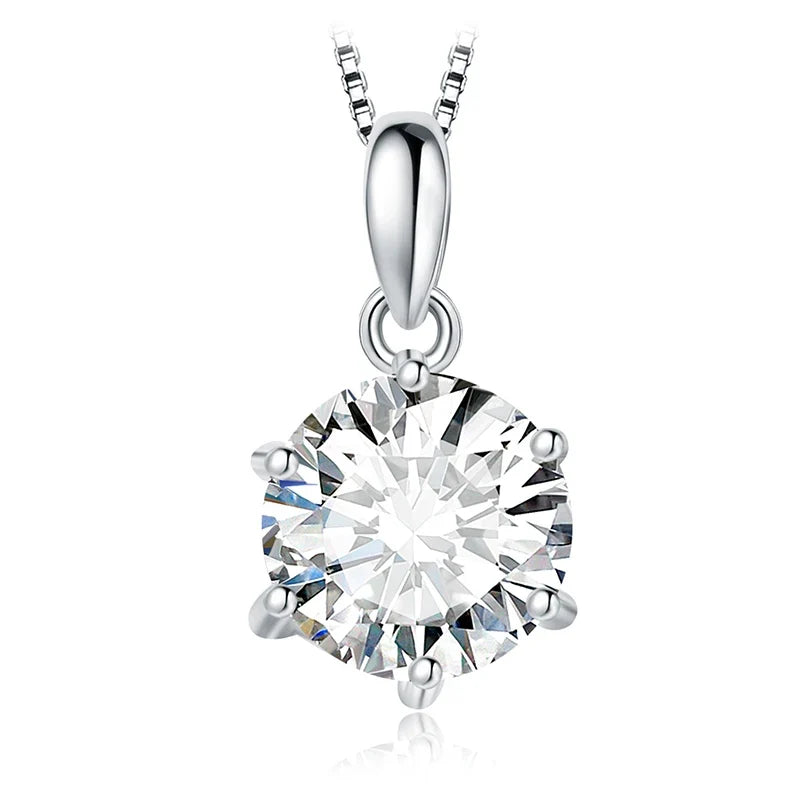 Elegant 1Ct Round Cut Moissanite Pendant Necklace in 925 Sterling Silver - A Perfect Gift for Any Occasion - 2Ct- Silver