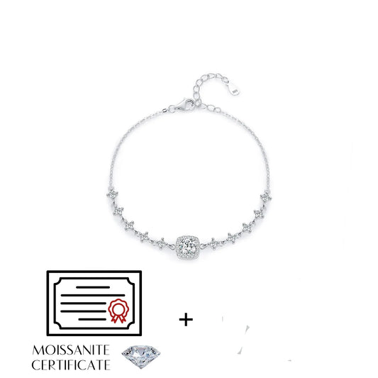 Exquisite 0.8CT D Color Moissanite Sterling Silver Halo Bracelet - Perfect for Bridal Elegance and Special Occasions - Msb0070