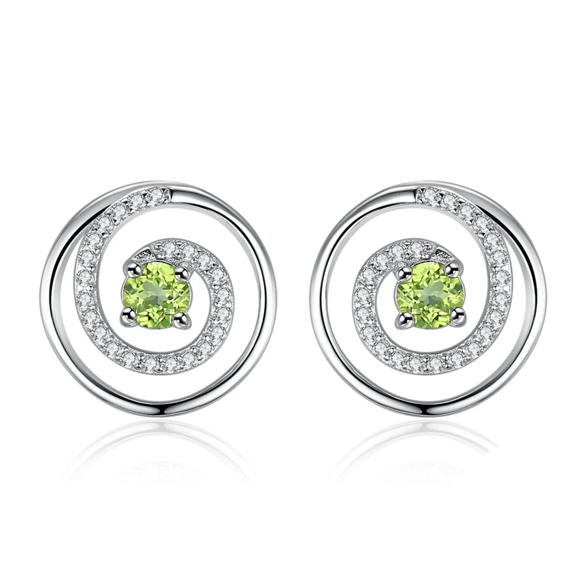Exquisite Natural Peridot & Solid 925 Sterling Silver Round Stud Earrings for Women - Elegant Green Gemstone Jewelry Gift for Any Occasion