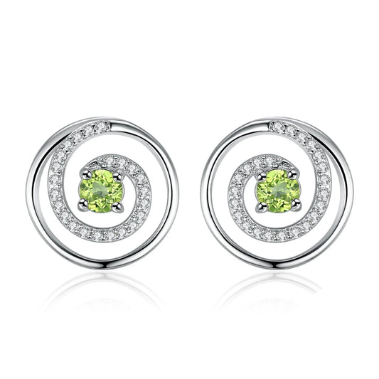 Exquisite Natural Peridot & Solid 925 Sterling Silver Round Stud Earrings for Women - Elegant Green Gemstone Jewelry Gift for Any Occasion