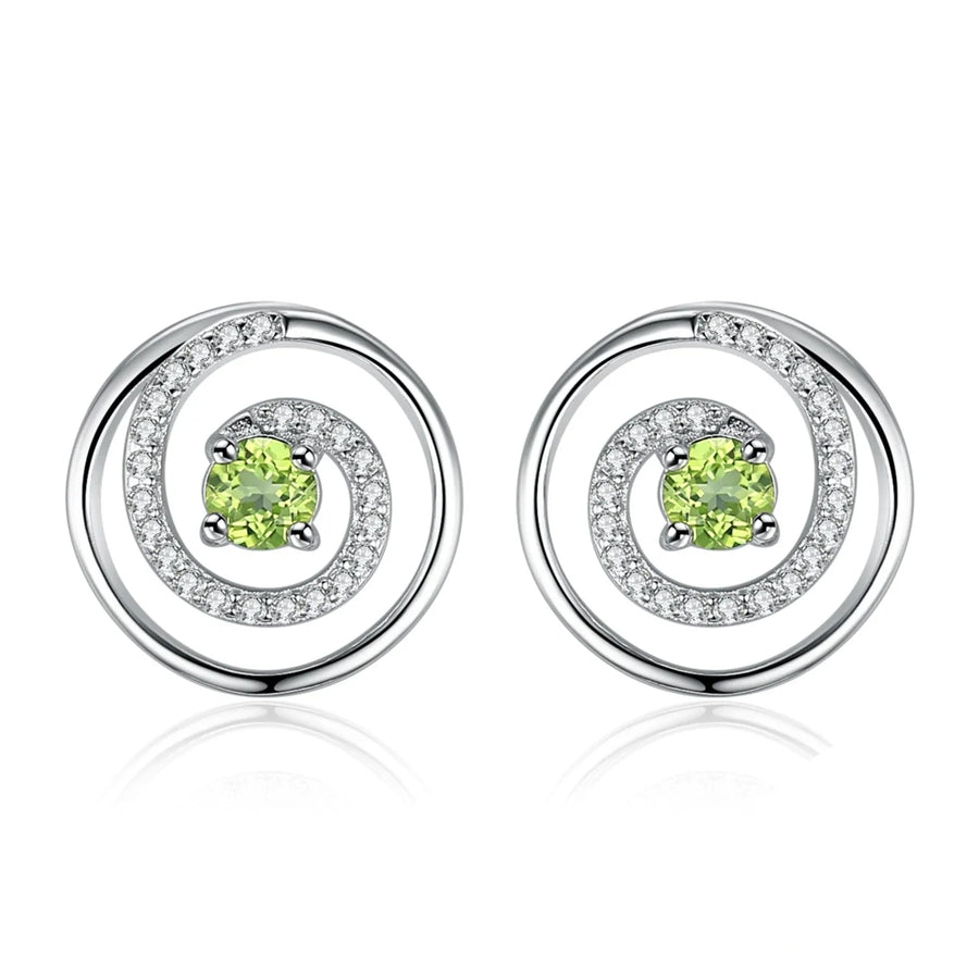 Exquisite Natural Peridot & Solid 925 Sterling Silver Round Stud Earrings for Women - Elegant Green Gemstone Jewelry Gift for Any Occasion