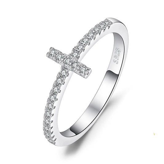 Elegant 5A CZ Cross Sideway Wedding Ring in 925 Sterling Silver - A Perfect Engagement and Anniversary Gift for Women - 8