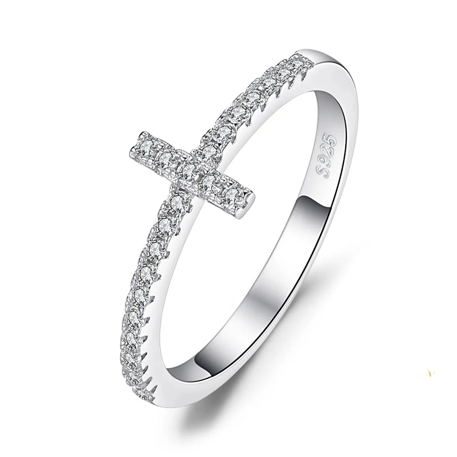 Elegant 5A CZ Cross Sideway Wedding Ring in 925 Sterling Silver - A Perfect Engagement and Anniversary Gift for Women - 8