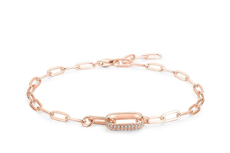 Exquisite Trendy 925 Sterling Silver Geometric Link Lock Bracelet for Women Featuring Dazzling Zirconia Chains - Rhb1063R