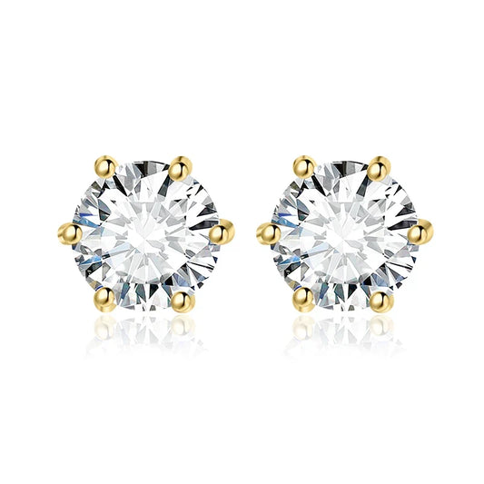 Exquisite Round 5A Cubic Zirconia Stud Earrings in 925 Sterling Silver – Perfect for Weddings and Anniversary Gifts for Women - Yellow Gold Plated