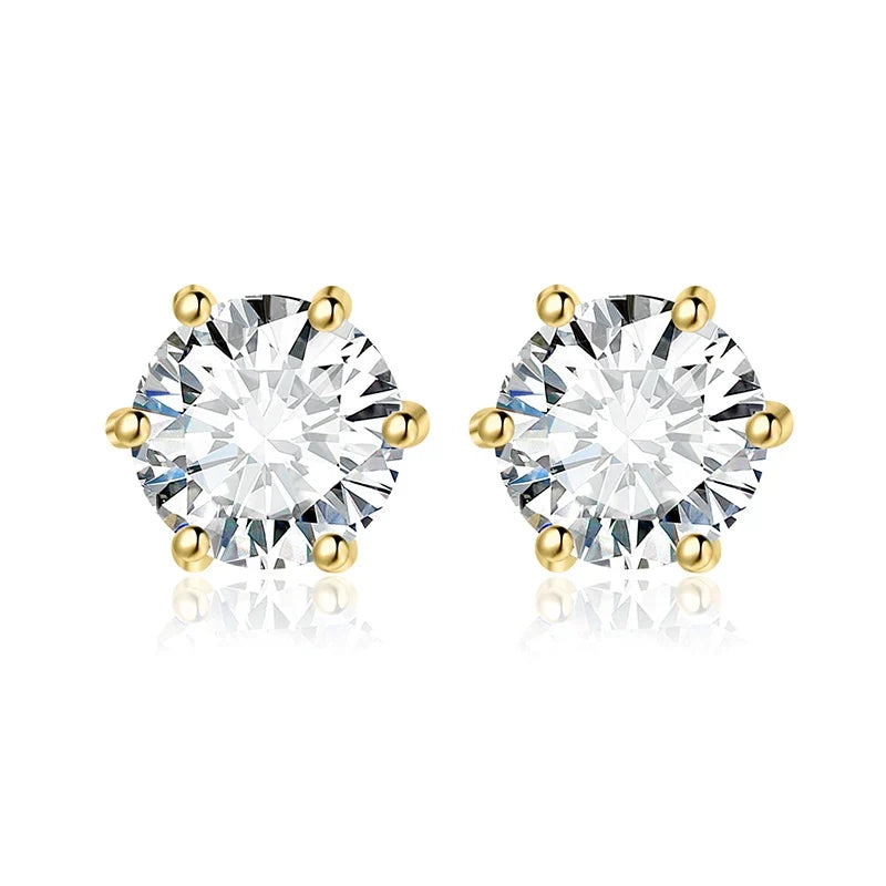 Exquisite Round 5A Cubic Zirconia Stud Earrings in 925 Sterling Silver – Perfect for Weddings and Anniversary Gifts for Women - Yellow Gold Plated