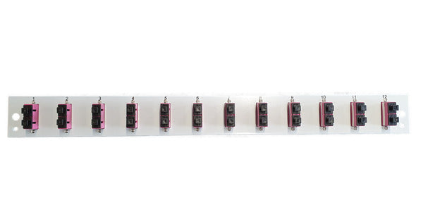 Bestückte Frontblende mit 12 x SC Duplex, Kupplung OM4 vertikal, schwarz