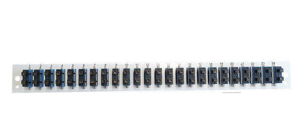 Bestückte Frontblende mit 24 x SC Duplex, Kupplung OS2 vertikal, schwarz