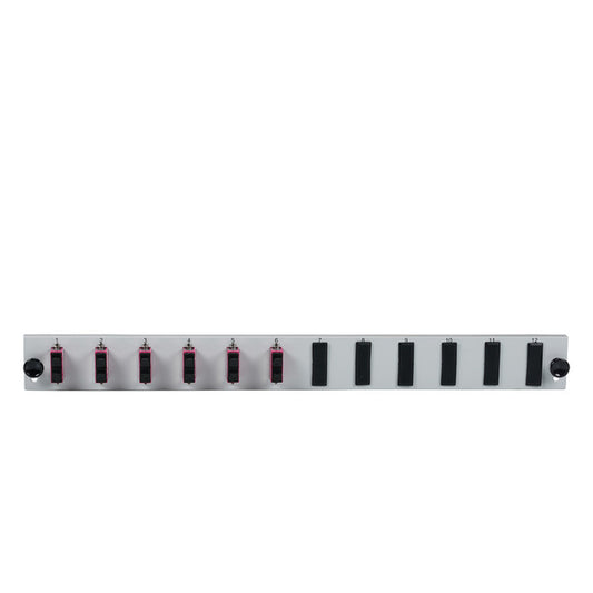 Bestückte 12 Port Frontblende mit 6 x SC, Duplex Kupplung OM4 vertikal, schwarz