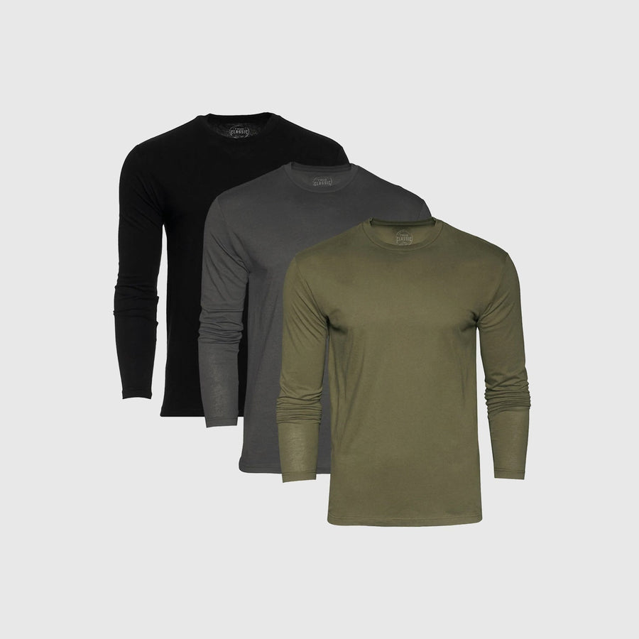 True Classic The Staple Classic Long Sleeve T-Shirt Crew Neck 3-Pack | Cotton Blend | Athletic Cut | 3XL