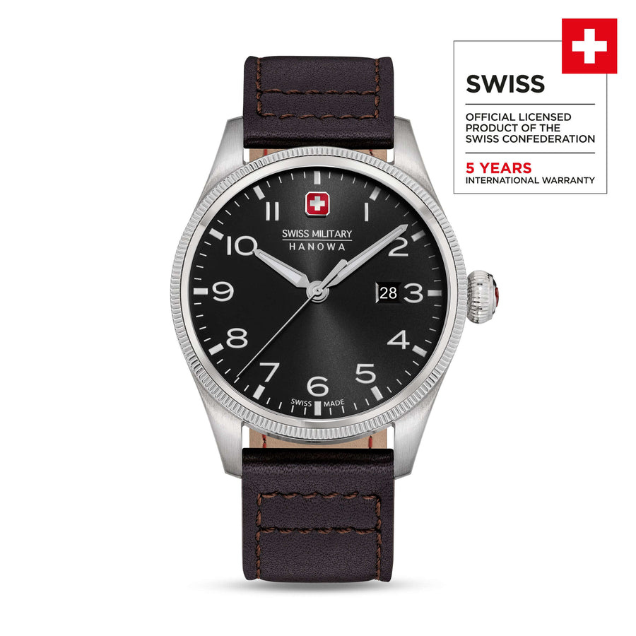 THUNDERBOLT Herren Armbanduhr Leder Schwarz 42mm - Swiss Made