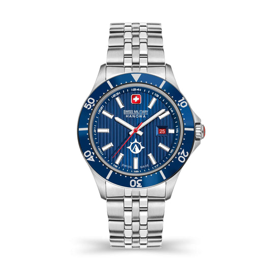 FLAGSHIP X  Stainless Steel Blue 42mm Herrenuhr - Swiss Made