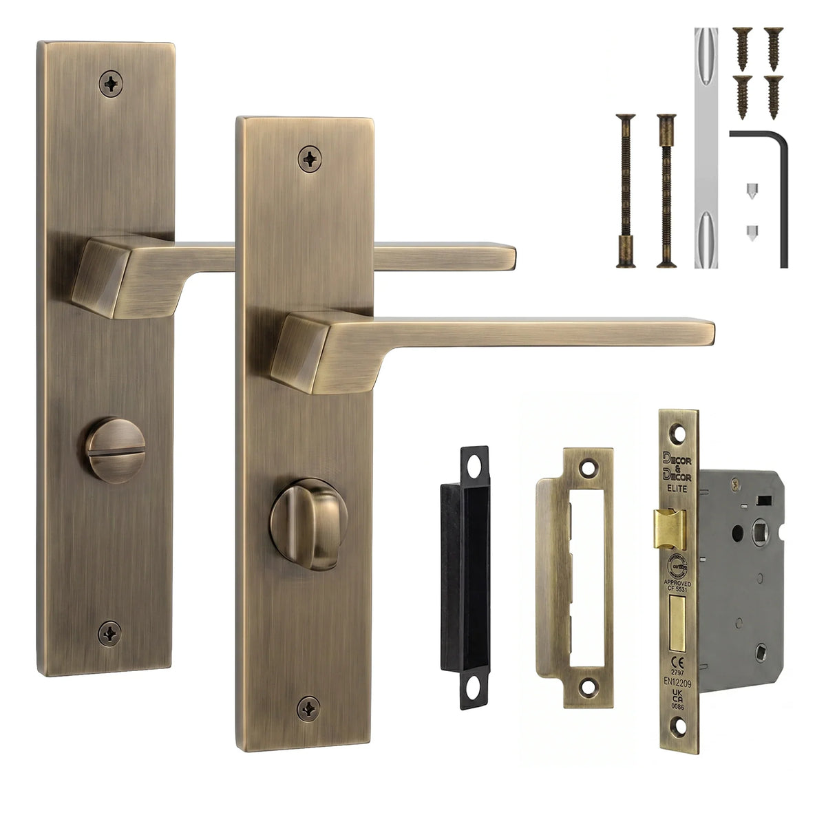 Spectra Antique Brass Bathroom Door Lever Handles on Backplate - Bathroom Kit 64mm