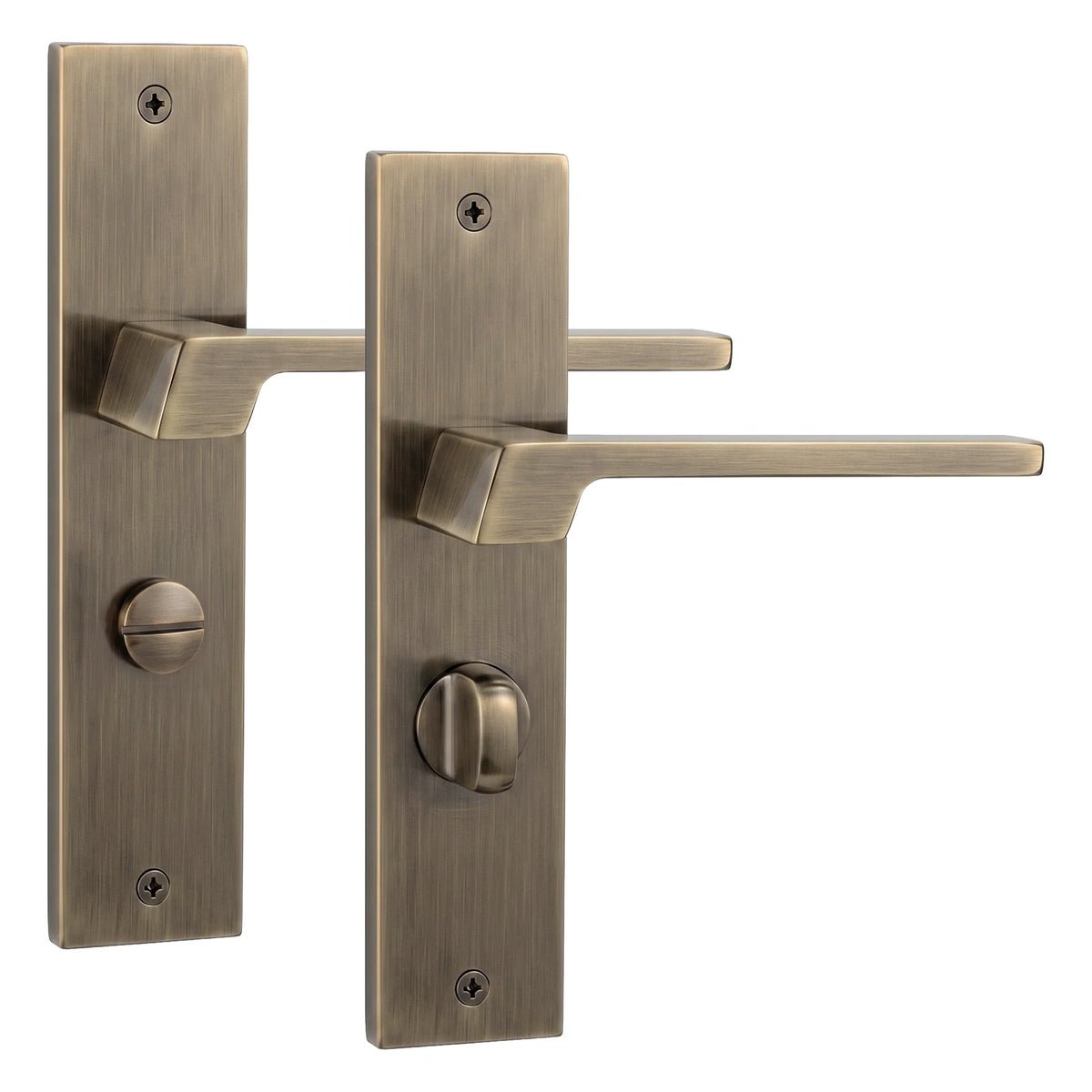 Spectra Antique Brass Door Lever Handles on Backplate - WC Turn