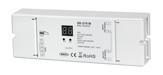 SR-2701B DALI AC Schalter – 1-Kanal Ein/Aus-Controller, 100–240 V, manuelle & automatische Adressierung