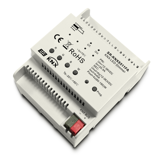 SR-KNX-9511FA KNX RGBW LED Dimmer 4-Kanal Konstantspannung 12-36V DC, 5A je Kanal, Hutschiene